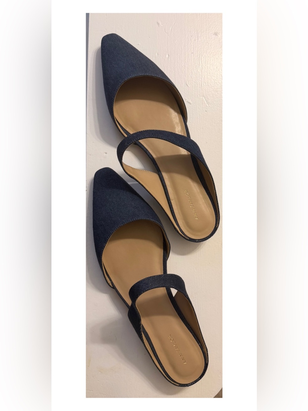 Ann Taylor Women Blue Textile Denim Pointed Toe Slingback Strappy Flats US 9M